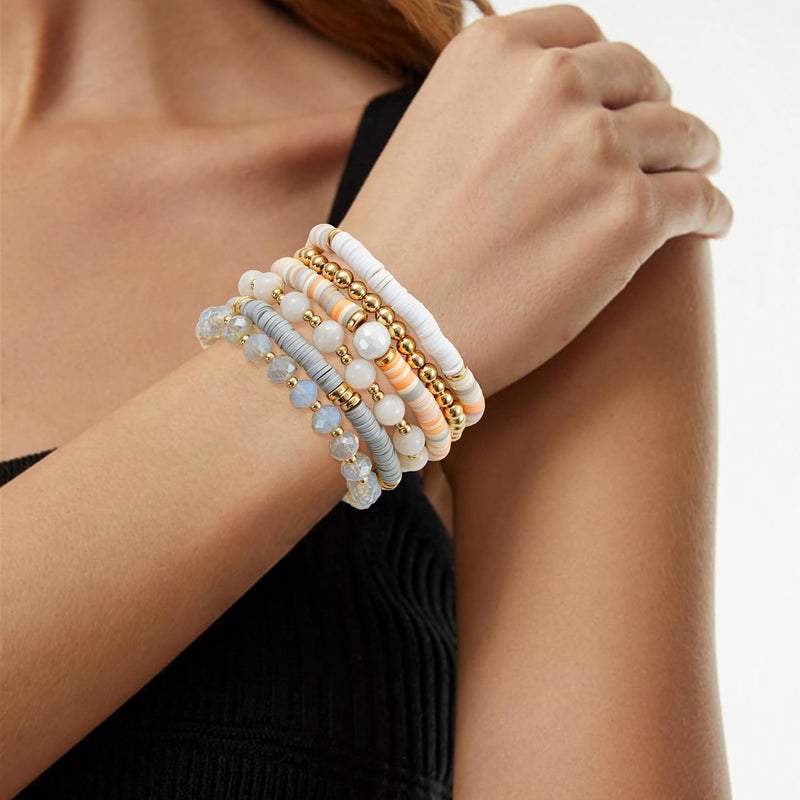 Aigrnc Boho Beaded Stretch Bracelets For Women Stackable Crystal Gold Plated Beaded Bracelets Set Trendy Handmade Friendship Braeclet Jewelry Gifts - Image 3